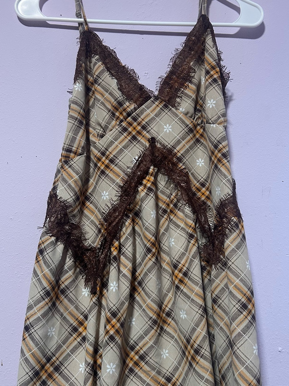 Stitch & Pine Plaid Lace Smocked Mini Dress Size S